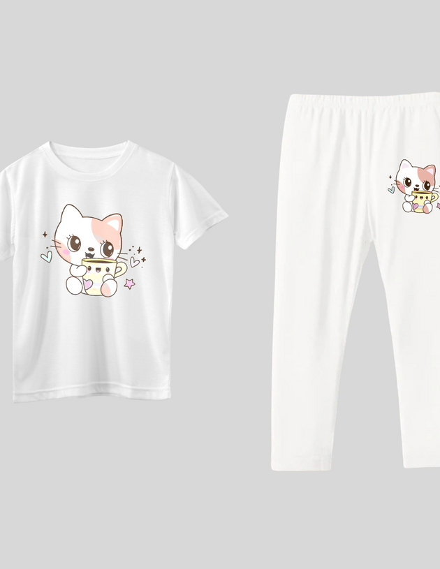 Kitty tea Trouser and t-shirt for girls